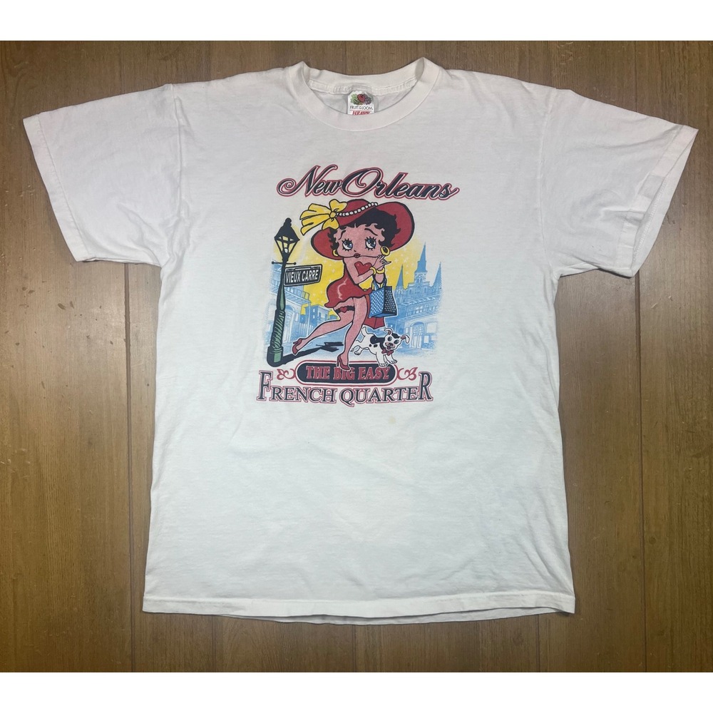 Fruit of the Loom Betty Boop New Orleans French Quarter Graphic T-Shirt White L
